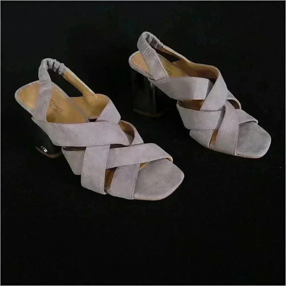 Michael Kors Dixon Heeled Sandals Dove Gray Women's 6 M Open Toe Suede Strappy - Picture 2 of 8